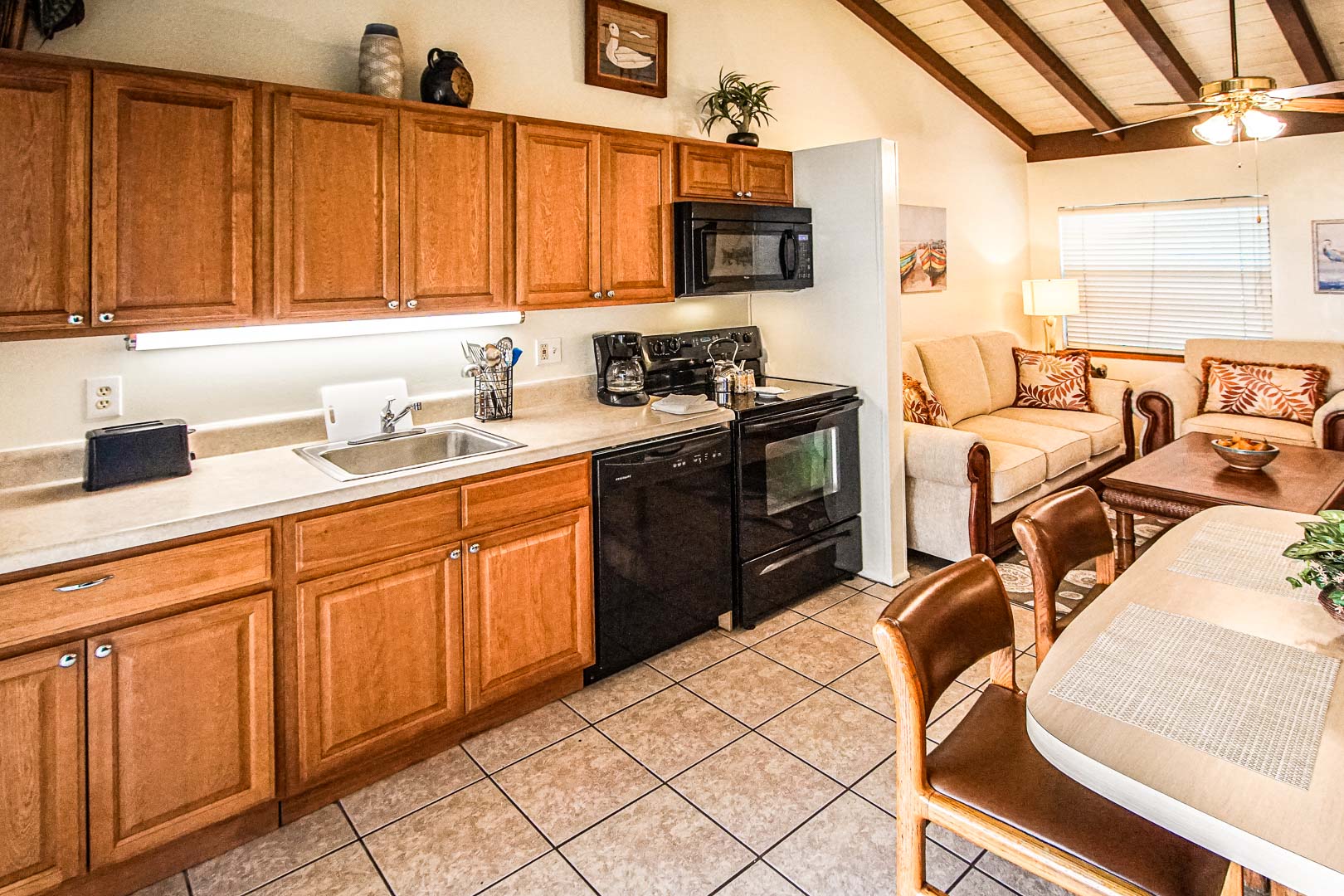 An expansive kitchen area at VRI's Sand Dune Shores in Florida.